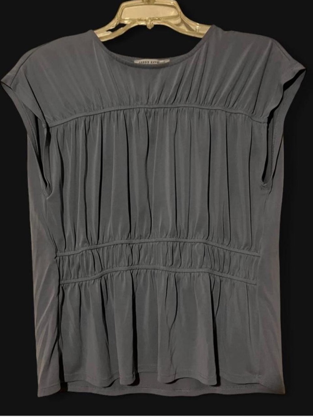 Green Envelope Gray/blue Pleated Cap-Sleeve Women's Blouse